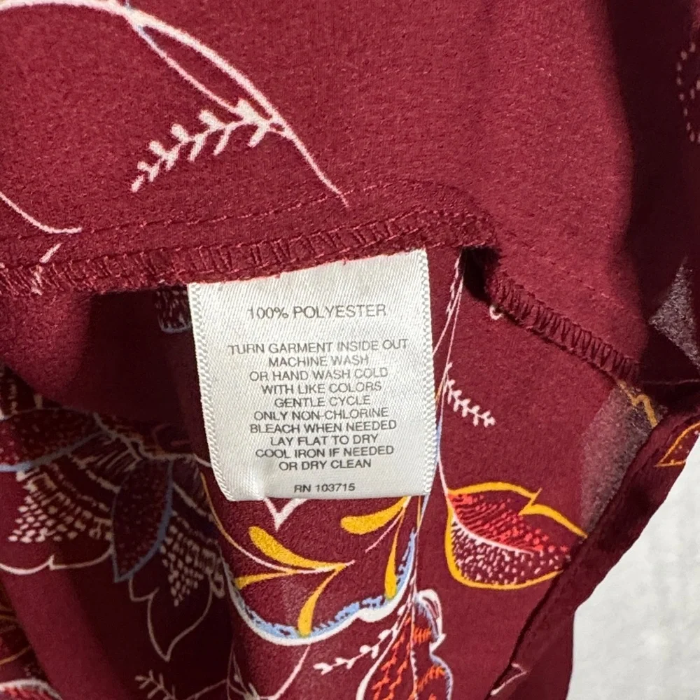 Valerie Stevens Semi Sheer Floral Burgundy Blouse Large